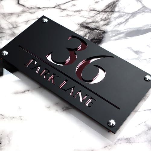 K SMART SIGN | LUXE H3 F32 | House Numbers Plaques House Numbers Door Laser Signs Number Name Personalised Plaques For Outside 3D Laser Cut acrylic Mirrored Marble (Matt Black & Rose Gold Mirror)