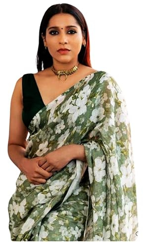 C J Enterprise Banarasi Sari en pur lin et coton doux pour femme avec chemisier pour mariage (Tamnaa) (blanc), blanc, taille unique