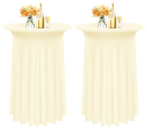 Pesonlook 2er-Set Stretch-Stehtischröcke für Bistrotische Ø 80–85 cm, runde Cocktailtischdecke mit gewellten Vorhängen, Cocktailtischdecke mit hoher Tischplatte für Stehtische (80 x 110 cm, Beige)