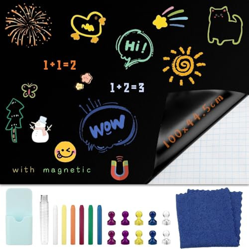 Ziamzra Tafelfolie Magnetisch 100cmx44.5cm Magnetische Tafelfolie Magnettafel Schwarz für Magnettafel Küche Kühlschrank Büro Zuhause Wochenplaner Einkaufsliste Kreidetafel