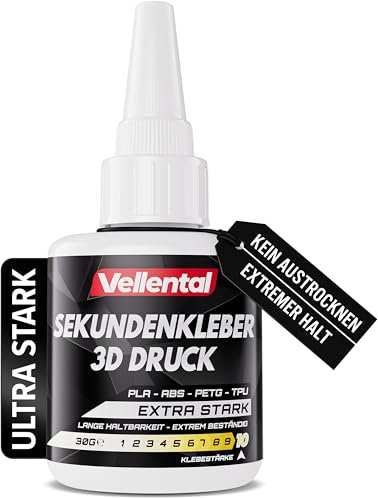 Sekundenkleber 3D Druck Gel für PLA, ABS, PETG, TPU Filament extra stark - 3D Drucker Kleber wasserfest, hitzebeständig & mit Nadel Verschluss gegen Austrocknung - 3d Drucker Zubehör