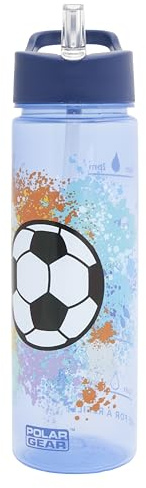 Polar Gear Football 600ml Kids Water Bottles with Straw Back to School Supplies Girls Boys Water Bottle - Water Bottle for Kids, Blue