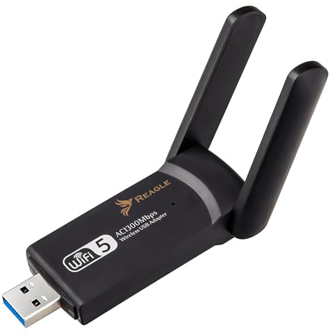 Reagle Adattatore WLAN USB-A – 1300 Mbps, Dual Band 2.4GHz/5GHz WiFi Dongle, 802.11ac, High Gain 2X 5dBi, adattatore di rete PC e laptop, compatibile con Windows/Mac/Linux