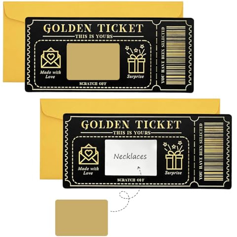 2 Pcs Golden Ticket Scratch Cards with Envelopes, Black Gold Scratch Card Reveal Surprise Personalised Scratch Card Ticket Writing Your Own Gifts for Birthday Holiday
