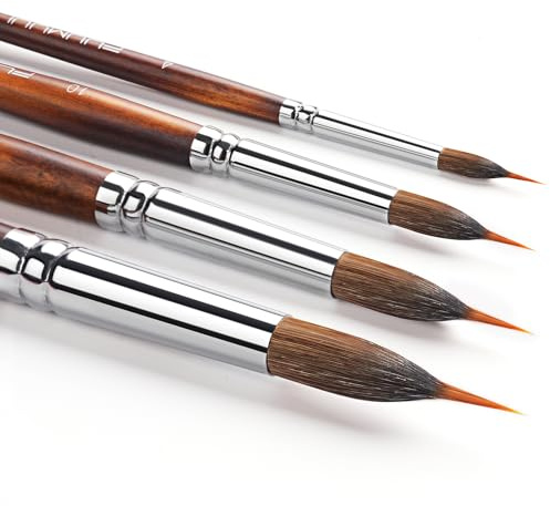 Fuumuui 4PCS Professional Kolinsky Sable Paint Brushes, Extended Needle Point with Patented Design for Fine Detailing - Ideal for Watercolour Acrylic Gouache Ink Painting