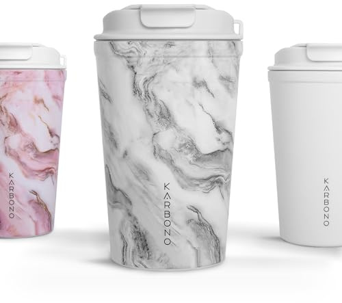 Karbono | Vaso Termo Café para llevar 400ml - Vaso Termico Antigoteo, Acero 18/10 | 316 - Taza Termica acero inox sin BPA Hermético Antiderrames para Café Frío y Caliente, Leche y Té (Mist Marble)