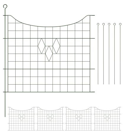 Relaxdays Teichzaun, 5 Zaunelemente, je H x B: 66 x 76 cm, zum Stecken, aus Metall, für Garten, Pool, Beetzaun, grün