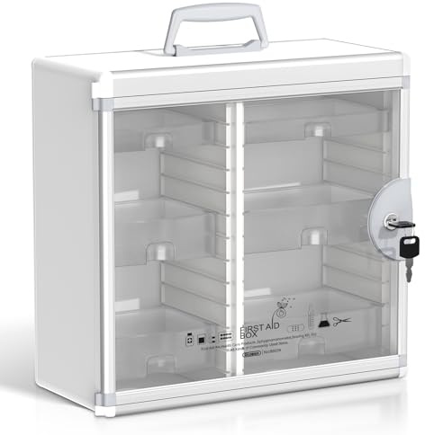 Glosen Medizinschrank mit Schlüsselschloss, Apothekerschrank mit 5 Fächer, Medikamenten Aufbewahrung, Hausapotheke, Erste Hilfe Schrank hängend, 39.7x16.5x39.2cm (Weiß, Groß)
