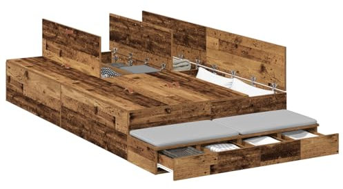 vidaXL Stauraumbettgestell Old Wood 120X200 cm Ingenieure Stauraum Moderne Design einfache Montage Innen Schlafzimmermöbel Holz Doppel Stylisch