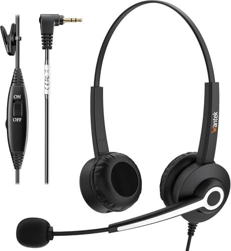 Wantek Phone Headset with Microphone Noise Cancelling, Telephone Headsets 2.5mm Jack Work for Panasonic AT&T ML17929 Vtech RCA Cisco Uniden Polycom Grandstream Home Office Cordless Phones