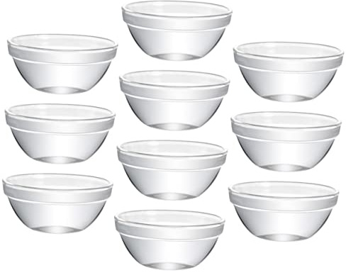 POPETPOP Set 10 Pezzi Ciotole Trasparenti in Vetro Alimentare Ciotole per Dessert e Insalate per Uso Domestico e Ristorazione Facili da Pulire Dimensioni Piccole