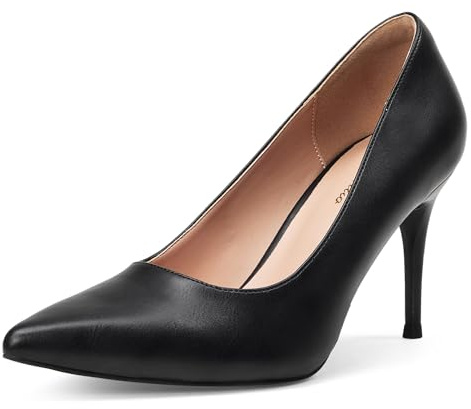 GENSHUO Escarpins à Talons Hauts pour Femme Bout Fermé Talons Aiguilles de 8 cm Chaussures de Soirée, Noir Mat, 38.5 EU