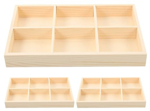 BESPORTBLE Wooden Storage Divider Box 3 pack Desk Organizer Tray with Compartments for Crayons Art Supplies and School Stationery Solid Desktop Storage for Office and Home Use