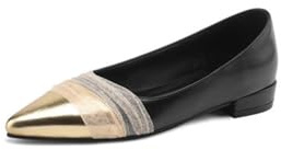Generico Ballerine Donna Punta Affusolata Tessuto Sintetico Cinturino in Nastro Trasparente Punta Metallizzata Tacco Basso Largo Slip On Antiscivolo Confortevoli,Nero,43 EU