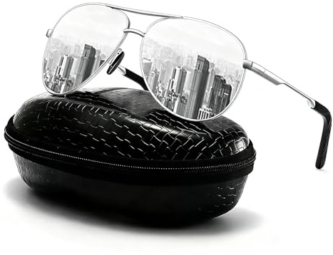 DXRPO Sonnenbrille Herren Polarisiert, Herren Unisex Polarisierte Outdoor Vintage Metall Rahmen Fliegerbrille UV400（Silber Silber）