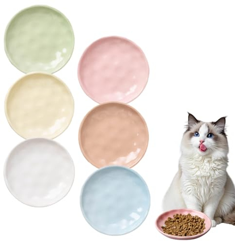 6 ciotole piatte per gatti in ceramica, diametro 15,2 cm, set di ciotole per gatti ergonomiche in porcellana, per baffi, in ceramica, per gatti bagnati e asciutti