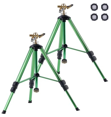 VEVOR Stativ Impulsregner, 2er-Pack, Rasensprenger mit Messingkopf & G3/4 Zoll-Anschluss, 360°-Gartenbewässerung, Sprinkler 430 bis 940 mm Höhenverstellbar, Kreisregner, Sprühregner, Stativregner