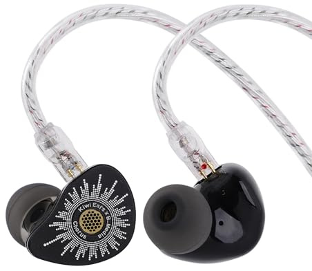 Linsoul Kiwi Ears x B_Media: Chorus in-ear-monitor, dynamisk drivrutin med DLC-membran, trådbundna öronsnäckor med CNC-bearbetad metallfront, IEM (1, Svart, 3,5 mm utan mikrofon)