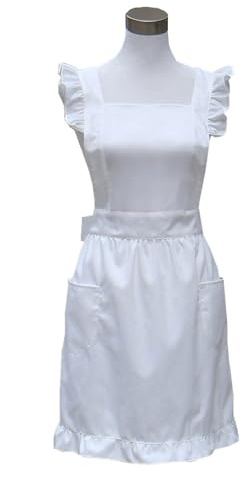 Hyzrz Retro Fancy Cute Cotton Frilly Kitchen White Apron Flirty Baking Cooking Aprons for Womens with Pockets Vintage (White)