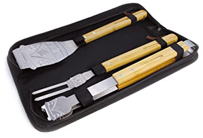 BRISA VW Collection - Volkswagen Edelstahl Grill-Besteck-Zange-Gabel-Wender im T1 Bulli Bus Design (3-teilig mit Tragetasche)