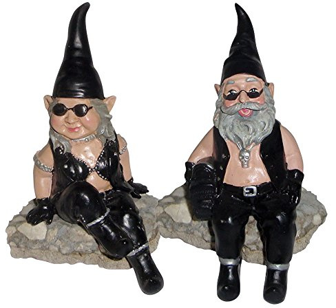 Nowaday Gnomes - Biker Dude & Babe The 6 H Shelf Sitters Biker Gnome in Leather Motorcycle Riding Gear Home & Garden Gnome Figurines
