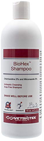 VetBioTek BioHex Chlorhexidine and MicroSilver Shampoo for Skin Infections in Dogs, Cats, and Horses (16 oz)