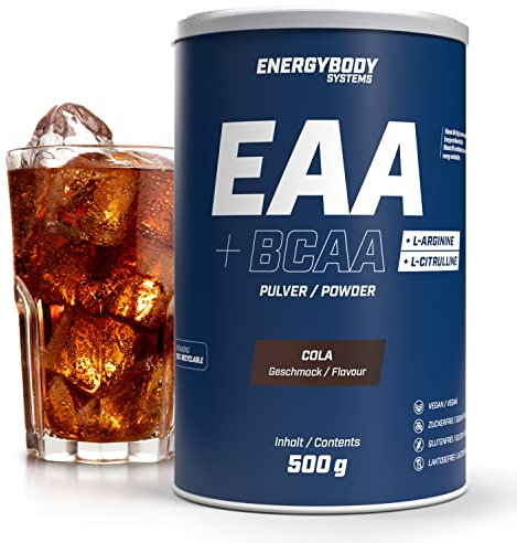 Energybody EAA Pulver mit BCAA 500g Cola/EAAs Pulver mit L-Arginin & L-Citrullin/alle 8 essentiellen EAA Aminosäuren/EAA vegan & zuckerfrei