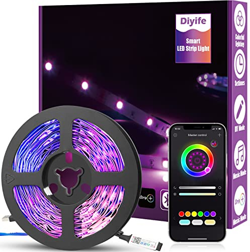 Diyife 6 m LED-remsa med smart appstyrning, Bluetooth-anslutning | RGB-LED-remsa, USB-gränssnitt, ljuskedja/-band, musik/röstsynkronisering, färgförändring, gör-det-själv, teve, soffa, gardin