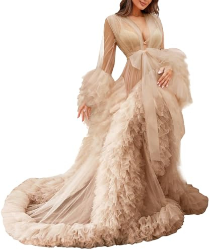 MAYILNSIN Robe en tulle pour femme, robe de maternité kimono, peignoir perspective pour séance photo baby shower