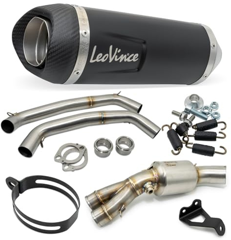 impianto di scarico LeoVince sistema completo SBK LV ONE EVO Black Edition, acciaio inossidabile nero, tappo in carbonio, 2/1, con omologazione per MT-07/MT-07 Tracer/XSR 700 con cat