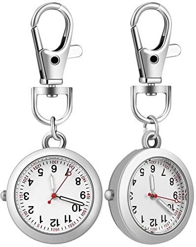 STOBOK Taschenuhr Mit Schlüsselschnalle Schlüsselanhänger Uhr Für Krankenschwestern Arzt Brosche Taschenuhr Clip-On Hängende Anstecknadel Uhr Leuchtender Uhrenanhänger 2pcs