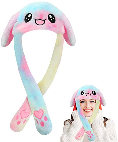 TSLBW Gorro de Conejito de Peluche Divertido con Oreja Móviles, Gorro de Oreja de Animal de Peluche para Mujeres y Niñas Disfraz de Cosplay, Regalos de Fiesta de Cumpleaños de Navidad (Multicolor)