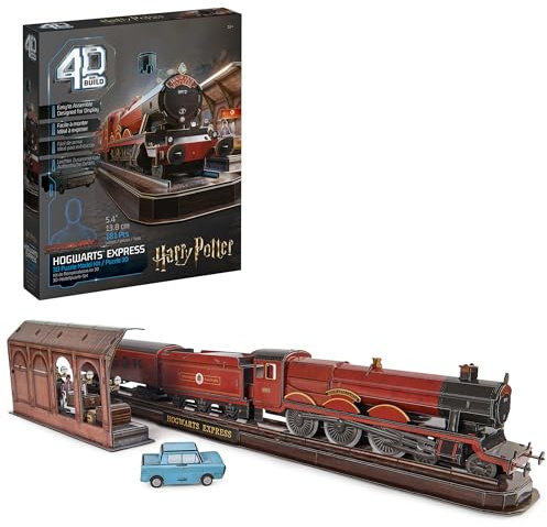 4D Build - Harry Potter, Hogwarts Express, 3D-pussel av magisk järnväg gjord av högkvalitativ kartong, 181 delar, för fans av den magiska äventyrsserien från 12 år