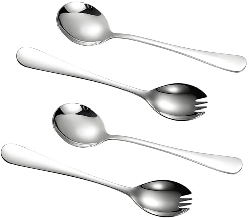 ZHOUHON Cubiertos para ensalada, cuchara y tenedor de ensalada, cuchara para servir ensalada, acero inoxidable, juego de 2 cucharas de ensalada de acero inoxidable y 2 tenedores de acero inoxidable