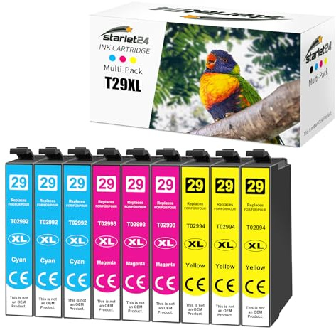 Starlet24 29XL Druckerpatronen Kompatibel für Epson 29XL Multipack für Expression Home XP-235 XP-245 XP-342 XP-332 XP-352 XP-345 XP-442 XP-445 XP-432 XP-335 XP-435 XP-247 (3 Cyan 3 Magenta 3 Gelb)