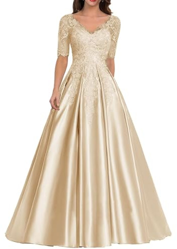 Sincemeet Abiti da Donna in Raso per la Madre della Sposa Abito da Sera Formale in Pizzo Abito da Ballo Lungo con Scollo a V