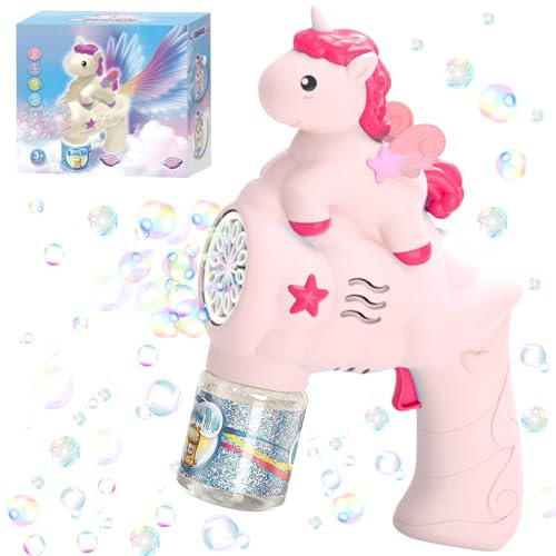 Mecctuck Seifenblasenmaschine, Seifenblasenpistole, Seifenblasen Pistole, Einhorn Seifenblasenmaschine Kinder Tragbare mit 90ML Seifenblasen Flüssigkeit, Bubble Gun für Kinder Geburtstag Party
