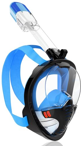 AKOFIC Máscara Snorkel, 180° Panorámica Mascara Buceo, Anti-Vaho Anti-Fuga Mascara Snorkel con Diseño Panorámico de Cara Completa Easy Breathe Máscara de Buceo para Adultos y Niños