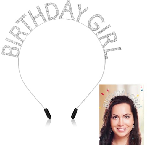 Födelsedagskronor flicka pannband, födelsedag flicka pannband strass hårband prinsessa drottning söt tiara grattis på födelsedagen pannband för kvinnor flickor födelsedagsfest dekorationer (silver)