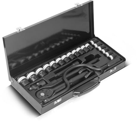 STAHLWERK Steckschlüssel-Satz 24-teiliger Knarrenkasten | Ratschen-Set | Steckschlüssel-Set | Stecknuss-Satz | Ratschenkasten mit 1/2 Umschaltknarre, Stecknüssen, Handkurbel und Zubehör
