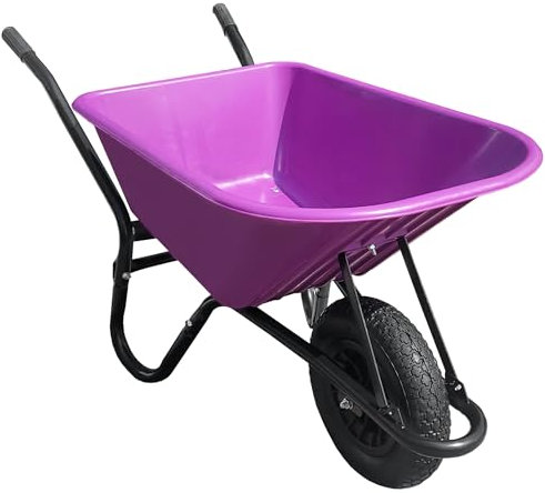 Purple Wheelbarrow - Plastic Wheelbarrow Professional Garden Barrow with Puncture Proof Wheel - TaskBarrow 110L
