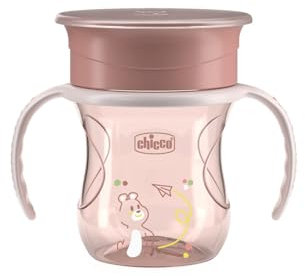 Chicco Vaso Infantil Perfect, Vaso Antiderrame para niños 200 ml, 1 Biberón 12+ Meses para Aprender a Beber, con Membrana de Silicona 360° y Asas Extraíbles, 0% BPA, Rosa