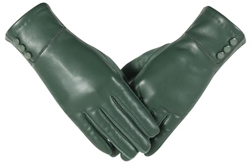 Kebesu Winter Leather Gloves Women, Warm Wool Lining Touchscreen Texting