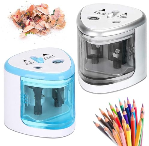 Sacapuntas eléctrico, 2 unidades de sacapuntas eléctrico para doble agujero para 6-8 mm y 9-12 mm para escuelas, hogares, todos los lápices, lápices de colores, ceras y delineador de ojos