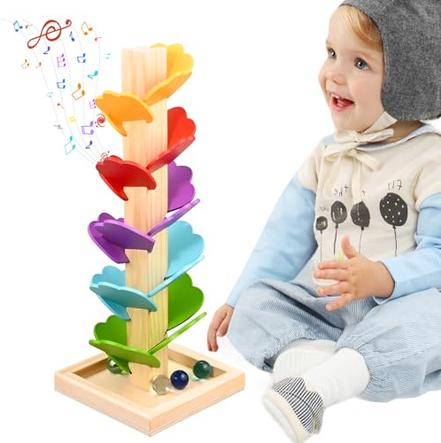 Music Tree Wooden Ball Drop Toy - Wooden Marble Run Rainbow Musical Tree Sound Ball Drop Toy, Colorful Rolling Ball Tower, Rainbow Ball Tower for Girls and Boys Montessori Toys for Kids 3+ Years Old