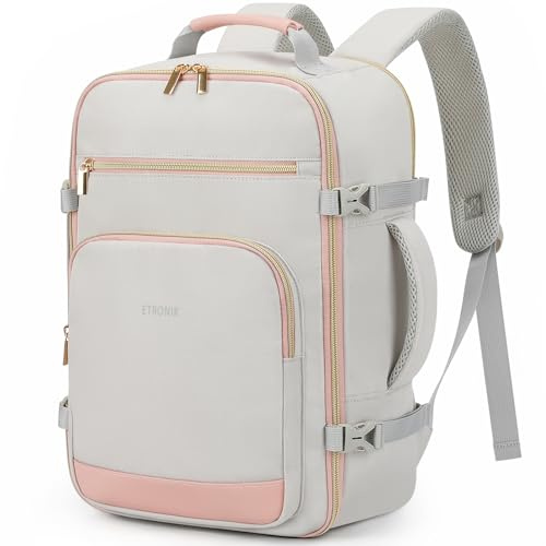 ETRONIK 24L Bagage Cabine 40x30x20, Sac a Dos Voyage Cabine Avion 40x30x20 Avec Sac Humide, Femme Sac a Dos Cabine Pour Ordinateur Portable 15 Pouces, Pour Étudiants Scolaires Travail,Gris
