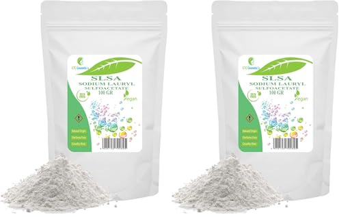 Surfactante SLSA, 100gr | Lauril sulfoacetato de sodio | Jabón espumoso Bombas de baño Barras de burbujas | Surfactante de origen natural y sin perfume (Paquete de 2)