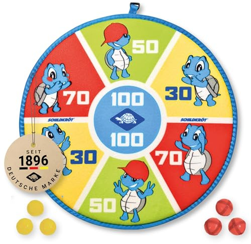 Schildkröt Soft Dart Set I Kardborreband darttavla tryckt på båda sidor Ø 38 cm I 6 kardborrbollar för barn och familj I säkert inomhus utomhus dartspel