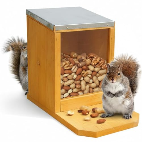 Melko Futterhaus Eichhörnchen Futterautomat Futterstation Holz Plexiglas Zinkdach