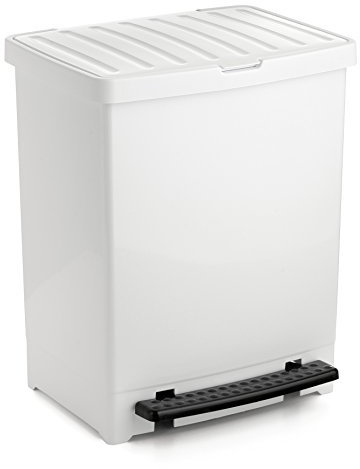 TATAY Pattumiera Cucina con Pedale 25L | Finitura Opaca | Interno ed Esterno | Per Sacchetti da 30L | Plastica Resistente Senza BPA | 33,5x31x42 cm, Bianco